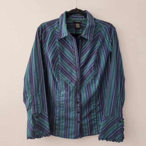 Vintage Women's Striped Button Front Blouse SZ 14 / 16 - Picture 2 of 6